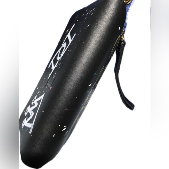 DESERI Black Leather and Gold Handware Paris Wristlet Clutch Paris Hand Painted - Picture 14 of 16